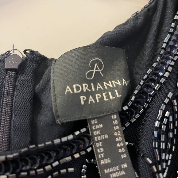 Adrianna Papell Beaded Short-Sleeve Sheer-Overlay Gown - Navy - Women's Size 10 - Picture 7 of 8